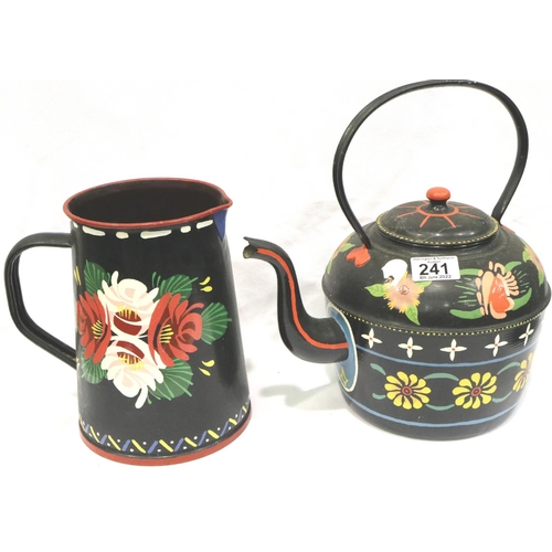 241 - A bargeware jug and teapot, largest H: 30 cm, fair and used condition. P&P Group 3 (£25+VAT for the ... 
