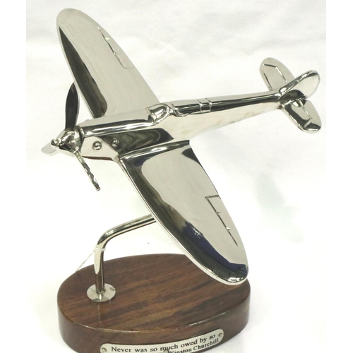 244 - Chrome Spitfire on wooden base, H: 20 cm. P&P Group 2 (£18+VAT for the first lot and £3+VAT for subs... 