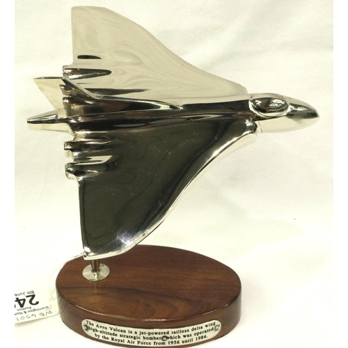 246 - Chrome Vulcan Bomber on wooden base, H: 20 cm. P&P Group 2 (£18+VAT for the first lot and £3+VAT for... 