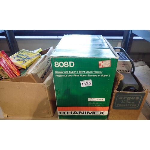 1185 - Two slide projectors Lumplate 1963 model and Argus with a collection of comedy cine films. Not avail... 
