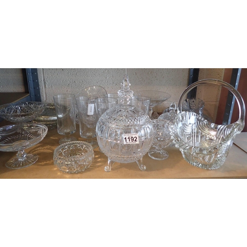 1192 - Mixed glassware including a star cut base fruit bowl. Not available for in-house P&P, contact Paul O... 