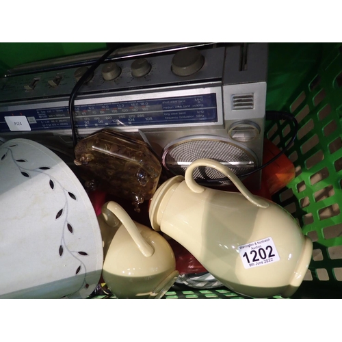 1202 - Mixed items including two Wedgwood coffee pots. Not available for in-house P&P, contact Paul O'Hea a... 