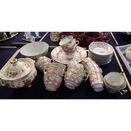 1207 - Victorian pink and gilt collection of tea and coffee ware, twenty nine pieces, some for restoration.... 