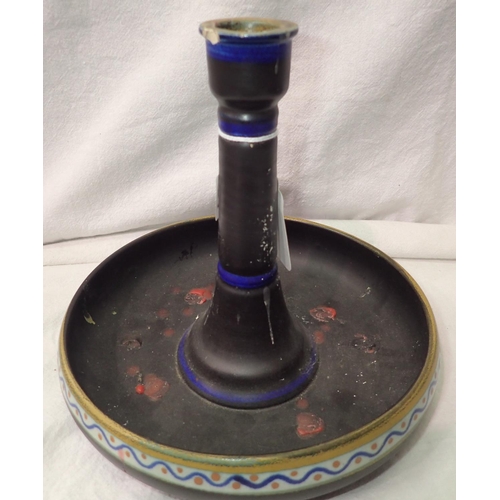 1212 - Gouda candlestick with incorporated drip tray, approximate H: 23 cm, chip to top. P&P Group 2 (£18+V... 