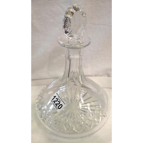 1220 - Crystal glass ships decanter with star cut base, H: 26 cm. Not available for in-house P&P, contact P... 