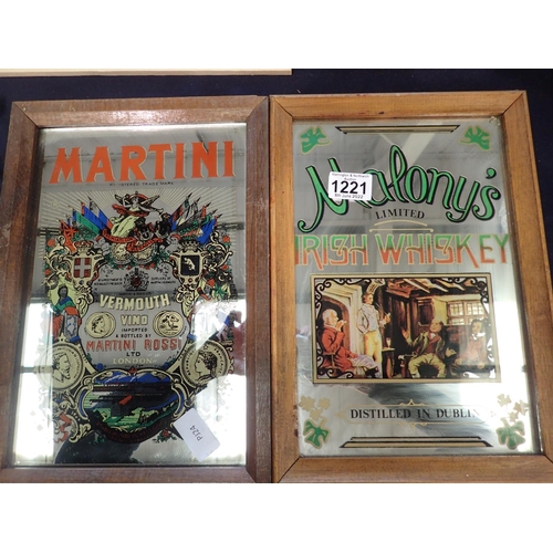 1221 - Two vintage pub advertising mirrors, Martini and Malongs Irish whisky, L: 34 x 24 cm Not available f... 