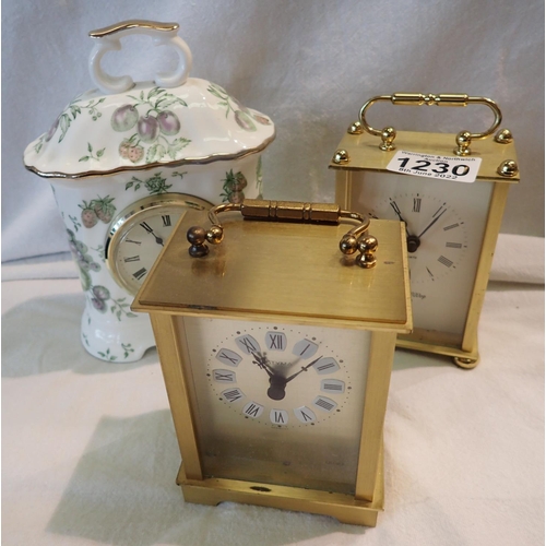 1230 - Three mixed Mantel clocks. Not available for in-house P&P, contact Paul O'Hea at Mailboxes on 01925 ... 