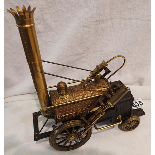 1235 - Vintage brass model of Stephenson's rocket locomotive with built in transistor radio. working at lot... 