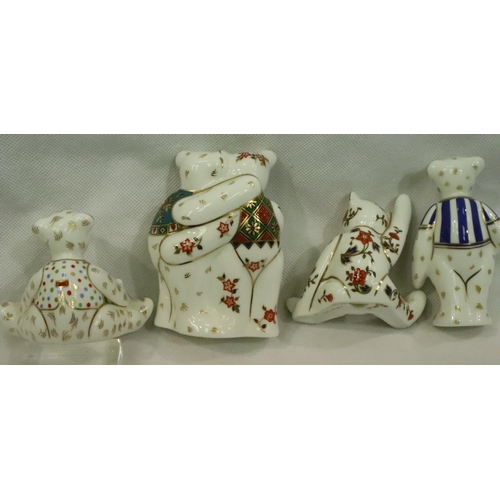 199 - Four Royal Crown Derby teddy bear figurines, tallest H: 80 mm. P&P Group 2 (£18+VAT for the first lo... 