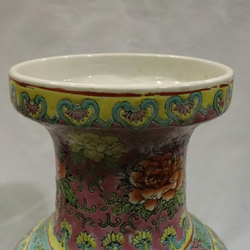 202 - Large Oriental floor vase designed with Gods and figures, H: 49 cm. No visible cracks or chips, some... 