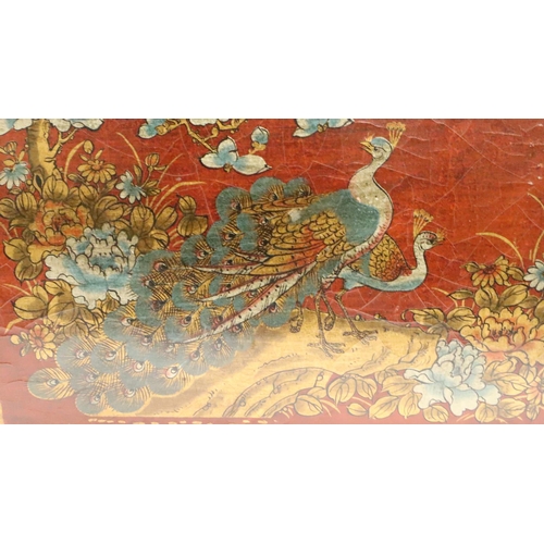 204 - Large Oriental lacquered four bottle wine box, 45 x 40 cm. Not available for in-house P&P, contact P... 
