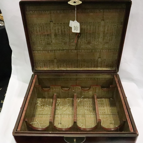 204 - Large Oriental lacquered four bottle wine box, 45 x 40 cm. Not available for in-house P&P, contact P... 