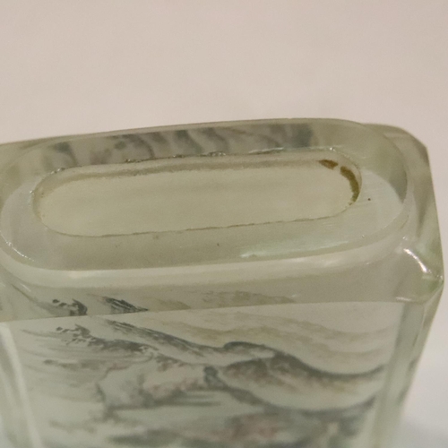 213 - Oriental glass snuff bottle with mountain scenes, H: 60 mm. P&P Group 1 (£14+VAT for the first lot a... 