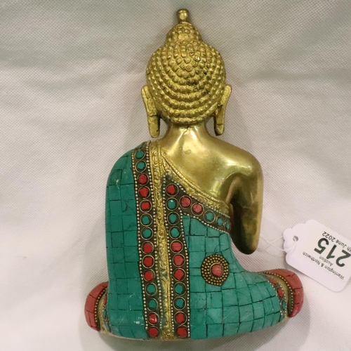 215 - Ethnic painted brass Buddha, H: 20 cm. P&P Group 2 (£18+VAT for the first lot and £3+VAT for subsequ... 