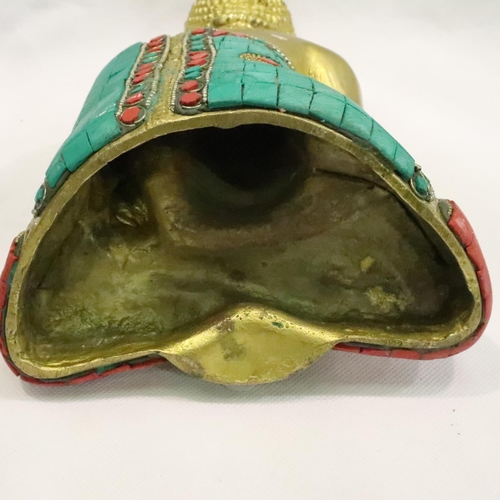 215 - Ethnic painted brass Buddha, H: 20 cm. P&P Group 2 (£18+VAT for the first lot and £3+VAT for subsequ... 