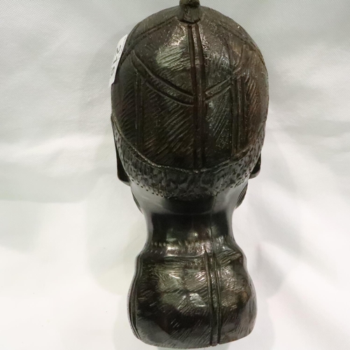 216 - Large ebony Ethnic head, H: 30 cm. P&P Group 3 (£25+VAT for the first lot and £5+VAT for subsequent ... 