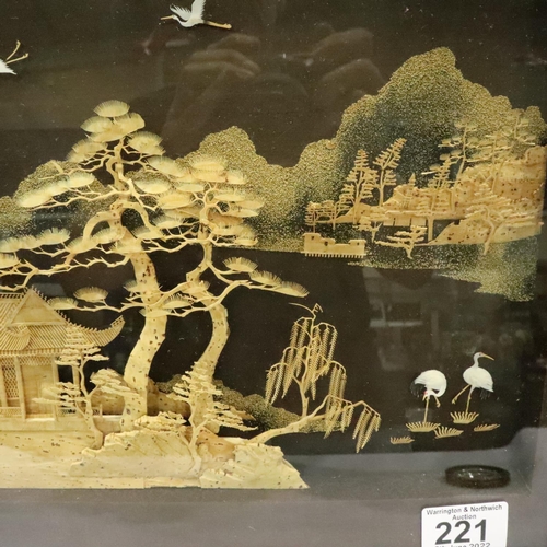 221 - Chinese balsa relief of a village, overall 30 x 60 cm. Not available for in-house P&P, contact Paul ... 