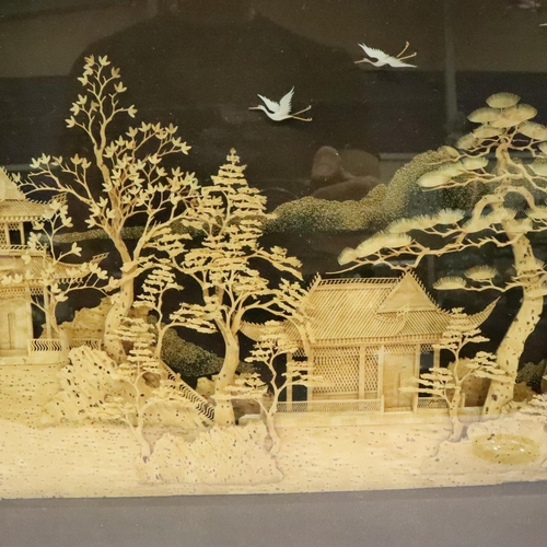 221 - Chinese balsa relief of a village, overall 30 x 60 cm. Not available for in-house P&P, contact Paul ... 