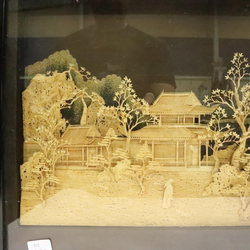 221 - Chinese balsa relief of a village, overall 30 x 60 cm. Not available for in-house P&P, contact Paul ... 