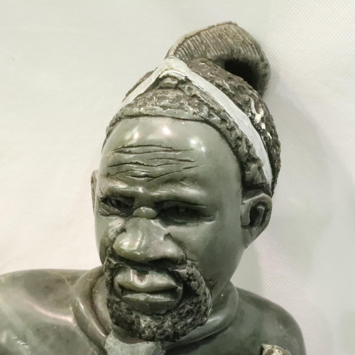 226 - Large hand carved grey marble African warrior figurine, H: 45 cm. P&P Group 3 (£25+VAT for the first... 