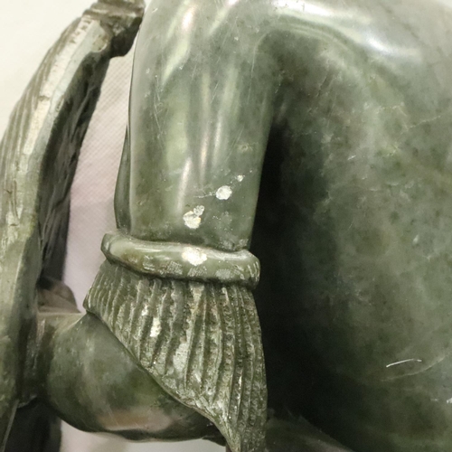 226 - Large hand carved grey marble African warrior figurine, H: 45 cm. P&P Group 3 (£25+VAT for the first... 