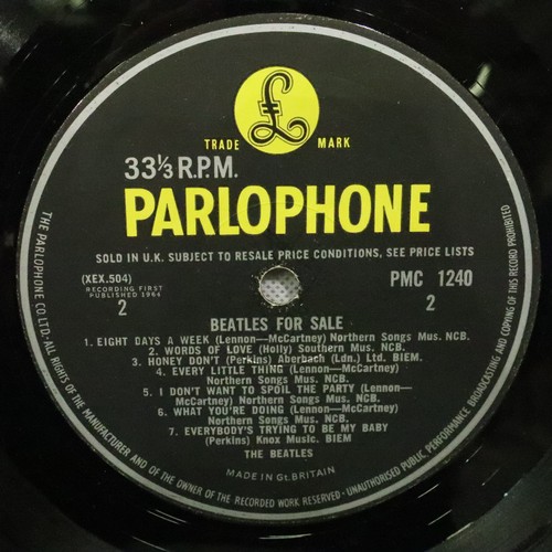 321 - The Beatles Beatles For Sale, black and yellow label XEX503-3N PMC1240. Good used/played condition, ... 
