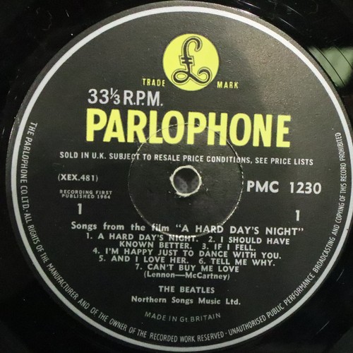 324 - The Beatles Hard Days Night, black and yellow label, XEX481-3N PMC 1230. Good used/played condition,... 