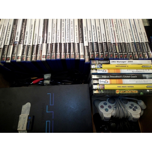 2147 - Sony Playstation PS2 console with two controllers, six PS2 games (lacking manuals, all 34 have game ... 