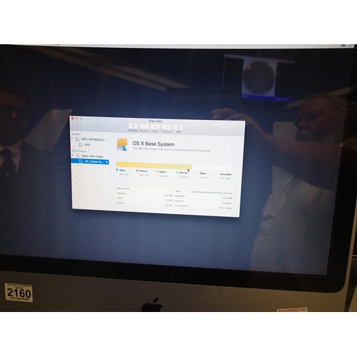 2160 - Apple IMac all in one desktop, 20 inch display, 2GB boots to disk utility. No username or password s... 