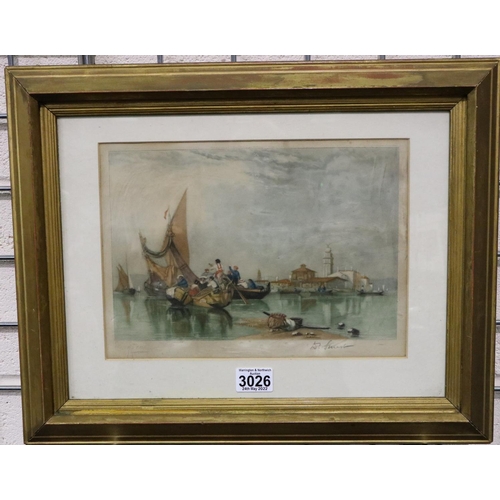 3071 - Douglas Ion Smart (1879-1970): aquatint etching, continental harbour, 31 x 22 cm, signed in pencil. ... 