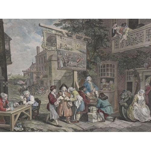 3030 - William Hogarth FRSA (1697-1764): four coloured engravings each published 1730-1750, largest 45 x 59... 