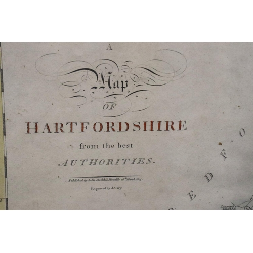 3033 - Framed map of Hertfordshire, engraved by J Cary 1805, 50 x 38 cm. Not available for in-house P&P, co... 