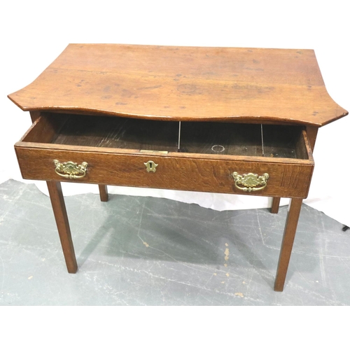 3102 - A late 18th/early 19th century oak single drawer console, with serpentine front, 92 x 52 x 72 cm. No... 