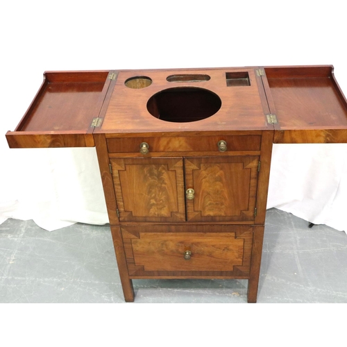 3103 - George III walnut commode, bi-fold hinged top opens to reveal wash-bowl recess and other recesses. L... 