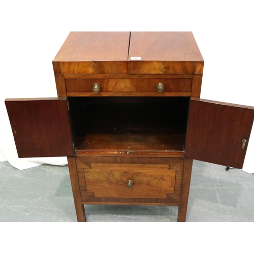 3103 - George III walnut commode, bi-fold hinged top opens to reveal wash-bowl recess and other recesses. L... 