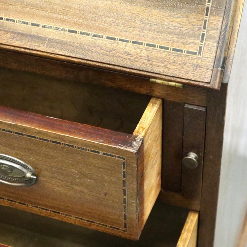 3114 - G & J Weaver of Warrington, an inlaid mahogany bureau, fitted with pigeon holes and leather writing ... 