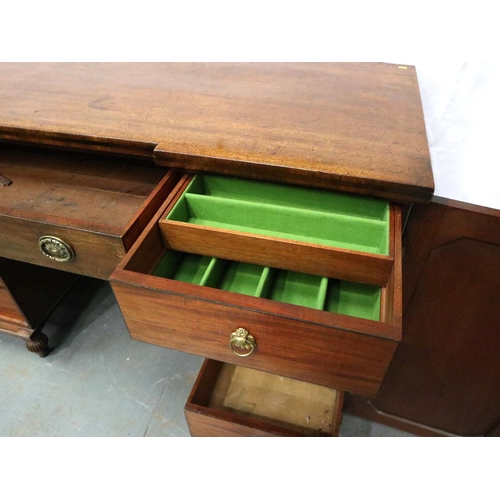 3115 - A Regency mahogany twin pedestal sideboard, each cupboard fitted with drawers and cellarette, the ce... 