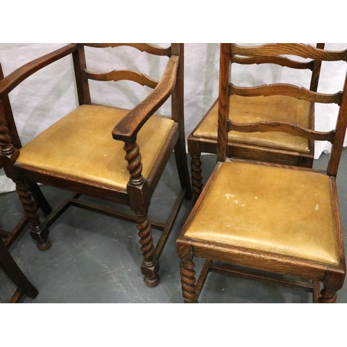 3118 - A set of six elm dining chairs, with shaped laddered back rails and drop-in leather seats. Not avail... 