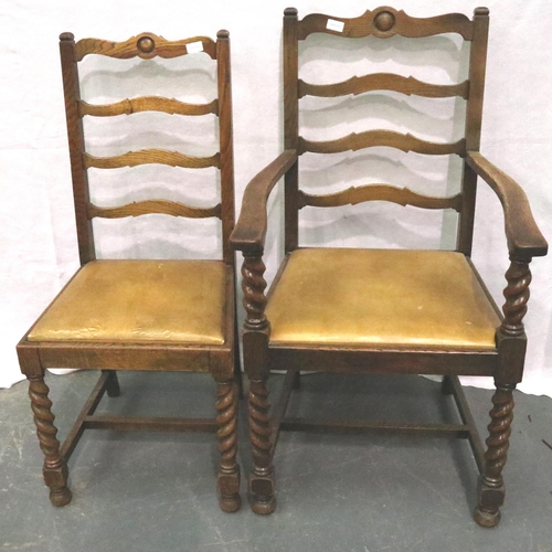 3118 - A set of six elm dining chairs, with shaped laddered back rails and drop-in leather seats. Not avail... 