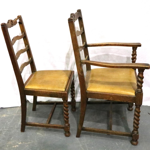 3118 - A set of six elm dining chairs, with shaped laddered back rails and drop-in leather seats. Not avail... 