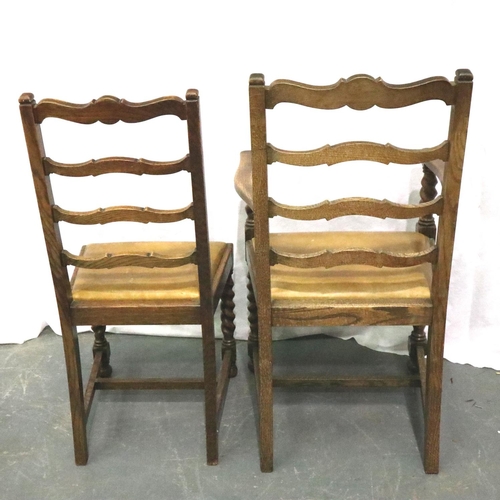 3118 - A set of six elm dining chairs, with shaped laddered back rails and drop-in leather seats. Not avail... 