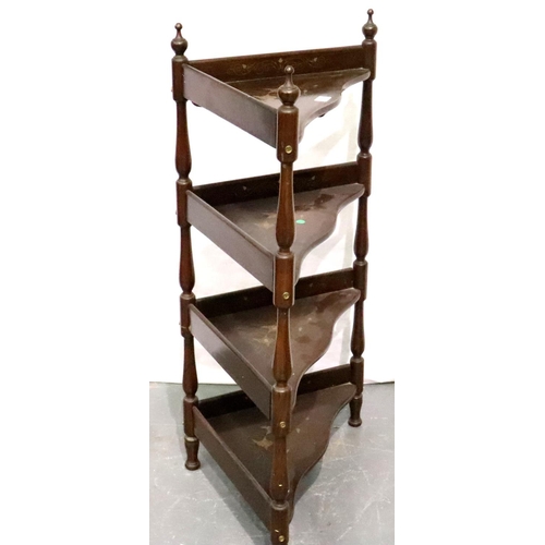 3127 - A 20th century mahogany four tier etagere, inlaid with brass having turned supports and finials, W: ... 