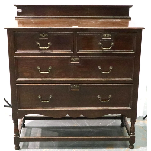 3129 - JW Hetherington of Lancaster, an oak chest of two short above two long drawers with frame below, 107... 