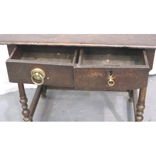 3131 - William IV oak lowboy of simple construction, having two short drawers and stretchers, 84 x 54 x 70 ... 