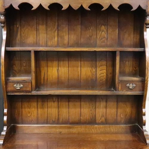 3135 - RE Forster, Warrington, a 20th century oak dresser in the 18th century style, cross banded and panel... 