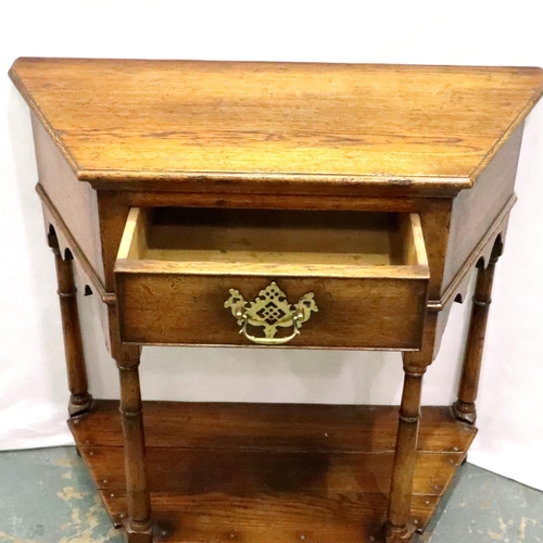 3138 - A 20th century oak single drawer console, 77 x 36 x 77 cm H. Not available for in-house P&P, contact... 