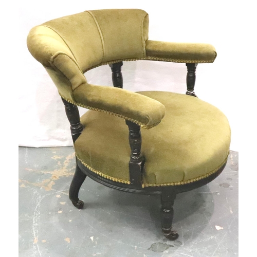 3139 - Victorian mahogany framed parlour chair, upholstered in green velvet. Not available for in-house P&P... 