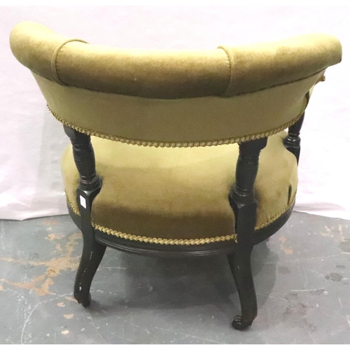 3139 - Victorian mahogany framed parlour chair, upholstered in green velvet. Not available for in-house P&P... 