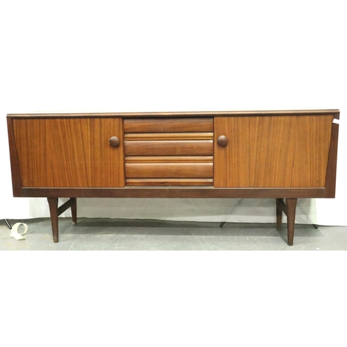 3145 - Mid 20th century sideboard, having two sliding doors flanking three short drawers, for restoration, ... 