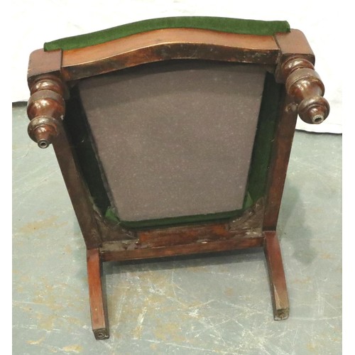 3152 - A Victorian mahogany framed low seated parlour chair, upholstered in green velvet with scrolling arm... 